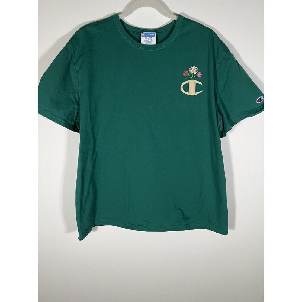 Champion vintage Floral C dark green tshirt sz XL athleisure retro summer